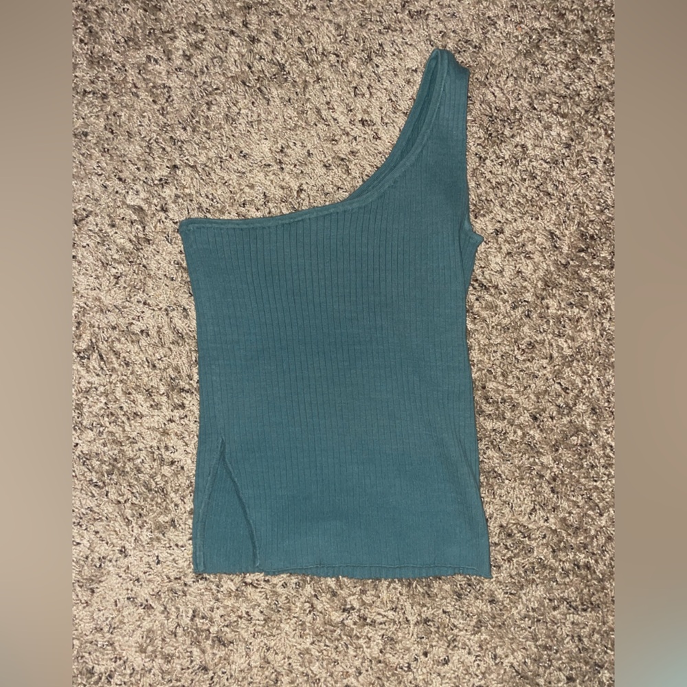 Teal One-Shoulder Ribbed Top